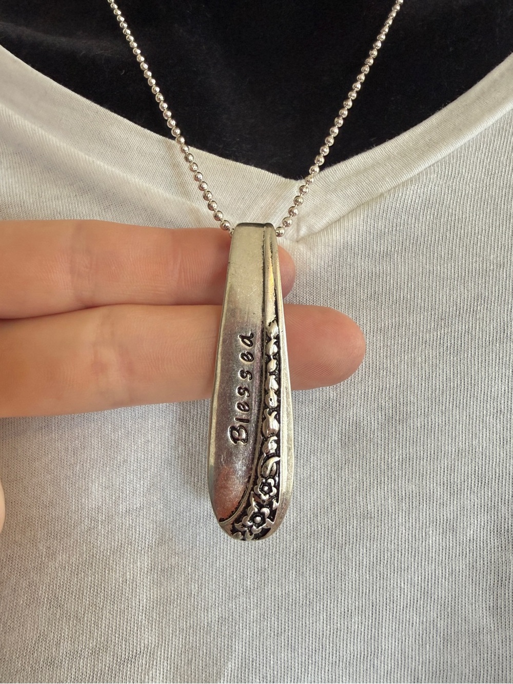 Silver 'Blessed' Spoon Pendant Necklace by Plunder - Elegant Women Jewelry